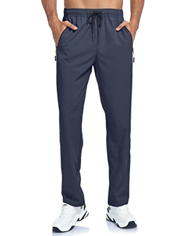 Mens Sweatpants Hiking Pants Elastic Waist Summer Breathable Quick Dry Fit Athletic Workout Joggers Golf Running Gym Pants for Men Zipper Pockets Coldgrey L - Image 2