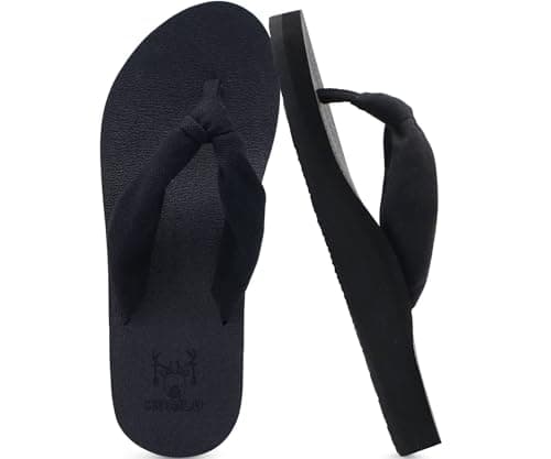 KuaiLu Flip Flops Women Arch Support Yoga Mat Comfortable Summer Beach Walking Thong Cushion Sandals Slip on Pool Outfits Travel Essentials Orthotic Slides Outdoor Slippers Shoes All Black Size 8.5 - Image 1