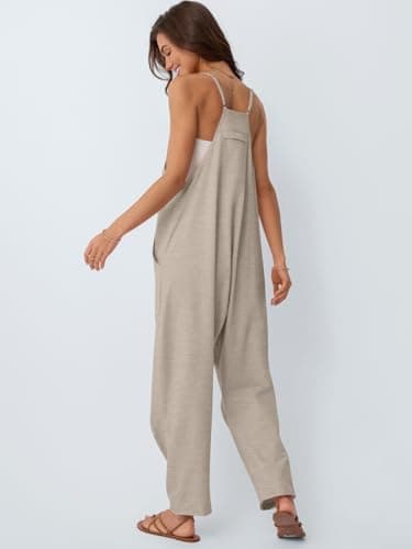 AUTOMET Jumpsuits for Women Casual Summer Outfits Rompers Comfy Beach Vacation Trendy Overalls Jumpers Fashion Clothes 2025 BeigeGrey S - Image 4