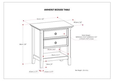SIMPLIHOME Amherst SOLID WOOD 24 Inch Wide Traditional Bedside Nightstand Table in Black, For the Living Room and Bedroom - Image 3