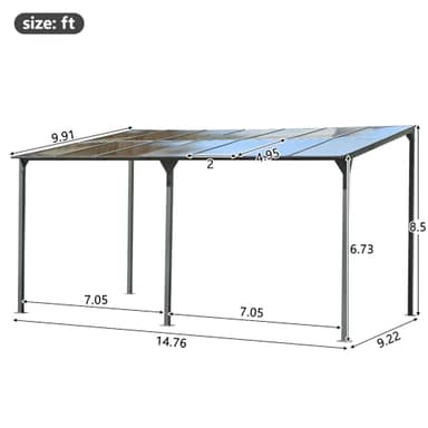 Wall-Mounted Outdoor Gazebo 14.76×9.22 FT, Heavy Duty Pergola with PC Roof Panels, Powder-Coated Iron Frame, Sloped Design for Rain/Snow Drainage, UV60+ Protection - Image 2