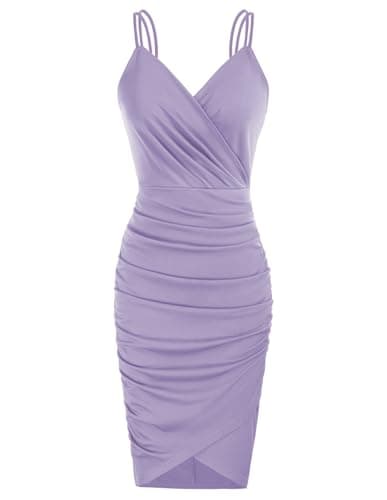 Wedding Guest Dress for Women Spaghetti Straps Bodycon Mini Dress Lilac XL - Image 1