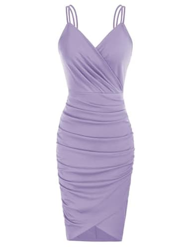 Wedding Guest Dress for Women Spaghetti Straps Bodycon Mini Dress Lilac XL - Image 1