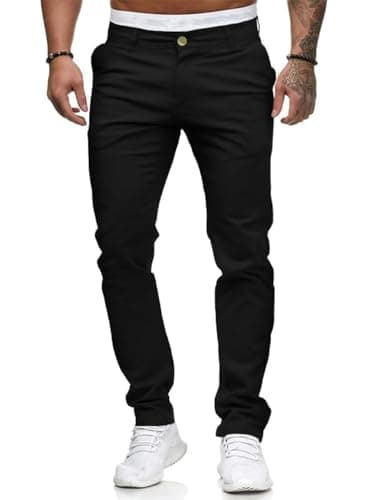 Mens Chinos Slim Fit Stretch Flat-Front Skinny Dress Pants (Black,32W*32L) - Image 1