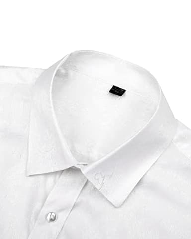J.VER Men's Silk Satin Long Sleeve Dress Shirts Casual Button Down Paisley Shirt Luxury Party Shirts White S - Image 2
