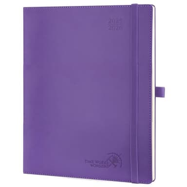 POPRUN Planner 2025-2026 (Large - 8.5'' x 10.5'') Academic Weekly Calendar (July 2025 - June 2026) with Hourly Time Slots, Monthly Tabs, 100GSM Thick Papers, Leather Soft Cover - Purple - Image 1