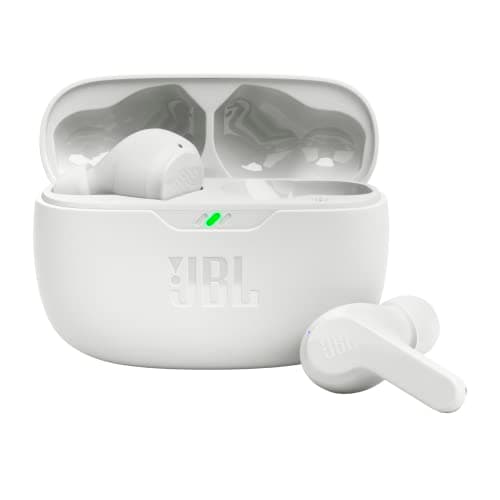 JBL Vibe Beam - True Wireless JBL Deep Bass Sound Earbuds, Bluetooth 5.2, Water & Dust Resistant, Hands-free call with VoiceAware, Up to 32 hours of battery life (White) - Image 1