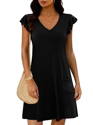 OFEEFAN Womens Summer Dresses 2025 Seniors Sundresses Beach Vacation Clothes Boho Hawaiian Casual Elegant Classy Date Outfits Plain Black L - Image 3