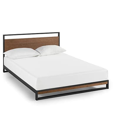 ZINUS Suzanne Bamboo and Metal Platform Bed Frame, 7-Inch Low Profile, Solid Steel Construction, No Box Spring Needed, Wood Slat Support, Easy Assembly, Chestnut Brown, Queen - Image 1