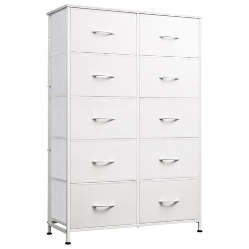WLIVE Fabric Dresser for Bedroom with 10 Drawers, Tall Chest of Drawers, White Dressers Bedroom Furniture, Storage Organizer Unit with Bins for Closet, Hallway, Living Room, Entryway - Image 1