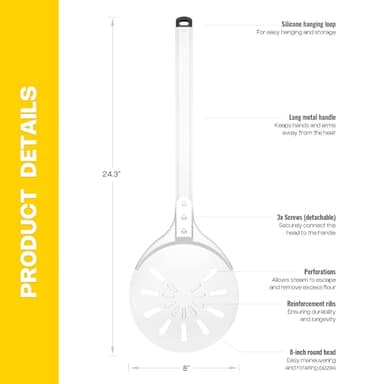 TUVOLLZ Pizza Turning Peel - 8" Perforated Pizza Peel Turner Long Handle - Lightweight Aluminum Metal Turning Peel Paddle - Accessory for Indoor and Outdoor Ovens - Image 6