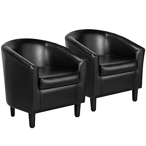 Yaheetech Barrel Chairs Set of 2, Faux Leather Club Armchairs, PU Leather Accent Chairs with Soft Padded Seat for Living Room Bedroom Waiting Reading Room, Black - Image 1