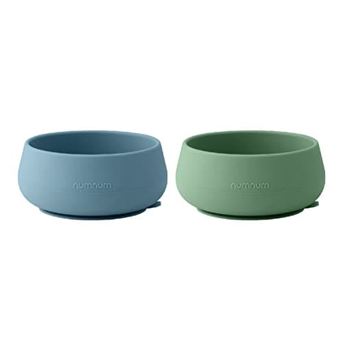 NumNum Suction Bowls for Babies & Toddlers, Extra Strong Non-Slip Suction, 100% Food-Grade Silicone, BPA-Free, Microwave & Dishwasher Safe, Baby-Led Weaning Bowls for 4+ Months, 2-Pack Blue/Green - Image 1
