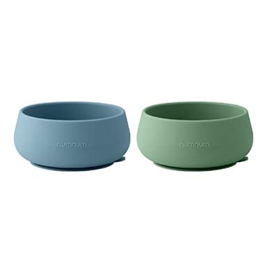 NumNum Suction Bowls for Babies & Toddlers, Extra Strong Non-Slip Suction, 100% Food-Grade Silicone, BPA-Free, Microwave & Dishwasher Safe, Baby-Led Weaning Bowls for 4+ Months, 2-Pack Blue/Green - Image 1