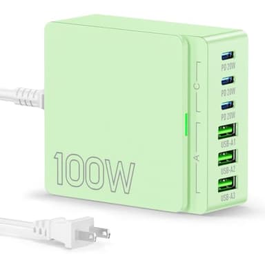 USB C Charger Block Charging Station: 100W 6 Port GaN Fast Charging Brick Hub Cube Box - PD 3.0 Type C & USB A Wall Charger Power Adapter for All iPhone 17 iPad Samsung Android Pixel Series - Image 1