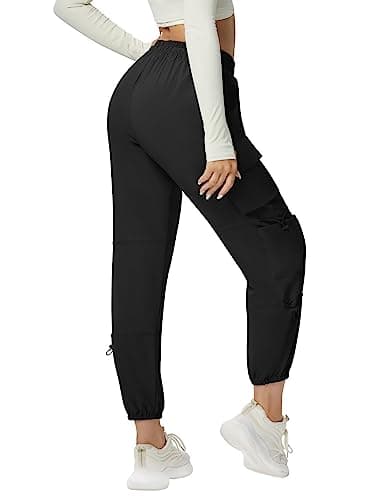 DLOODA Quick Dry Cargo Pants Lightweight Tactical Hiking Pants with 6 Pockets for Women, Elastic Waist and Water-Resistant Black - Image 3