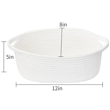 ABenkle Small Basket with Handles - Decorative Durable Rope Woven Storage Bin Shelf Storage Organizer Cube, Easter Baby Gift Basket, 12"x8"x5", White - Image 3