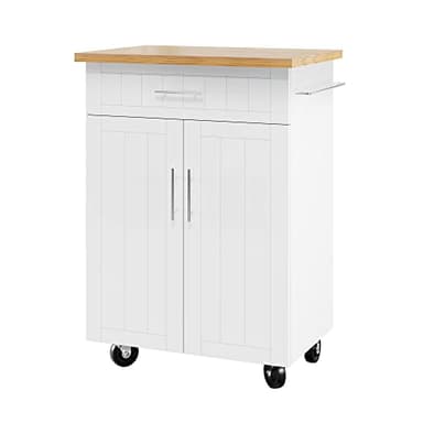 Shintenchi Kitchen Island Cart with Storage,Rolling Side Table on Wheels with Large Worktop, Cabinet,Towel Rack and Drawers for Kitchen,Dinning Room, White - Image 7