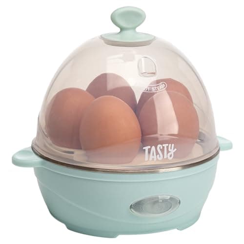 Tasty Mini Rapid Egg Cooker, 5-Egg Capacity for Perfect Hard Boiled Eggs or Omelets, Auto Shut Off, Aqua - Image 1