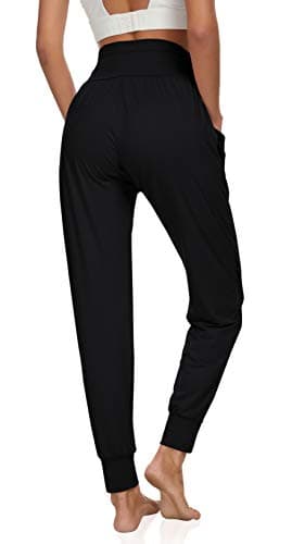 UEU Women's Plus Size High Waist Comfortable Yoga Sweat Joggers Pants Loose Fitting Workout Sweatpants Comfy Lounge Pants with Pockets(Black,XL) - Image 2