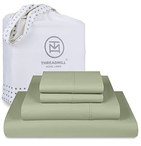 Threadmill Luxury 800 Thread Count King 100% Cotton Sheets - Sage Green Sateen Weave Bed-Sheets, Better Than Egyptian Cotton, 4 Pc Solid Soft Bed Set, Fits 16" Deep Pocket - Image 1
