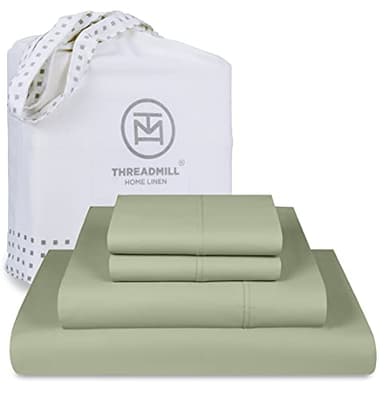 Threadmill Luxury 800 Thread Count King 100% Cotton Sheets - Sage Green Sateen Weave Bed-Sheets, Better Than Egyptian Cotton, 4 Pc Solid Soft Bed Set, Fits 16" Deep Pocket - Image 1