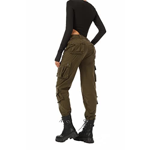 Women's Cotton Casual Military Army Cargo Combat Work Pants with 8 Pocket Brown US 12 - Image 1