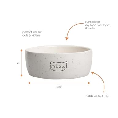 Pearhead Ceramic Meow Cat Bowl, Holds 1.3 Cups, Whisker-Friendly Pet Dish for Food and Water, Microwave and Dishwasher Safe, Small - Image 2