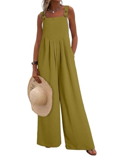 Dokotoo Womens Overalls Guacamole Green Jumpsuits for Women Casual Loose Fit Solid Color Wide Leg One Piece Sleeveless Jumpsuit Adjustable Straps Long Pant Rompers with Pockets Medium - Image 1