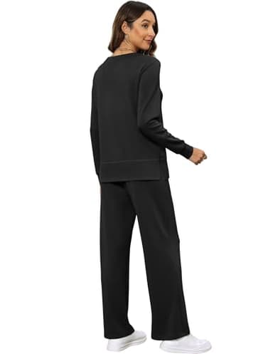 XIEERDUO Lounge Set for Women Two Piece Fall Outfits Winter Travel Long Sleeve Tracksuit Wide Leg Sweatsuit Vacation Loungewear Loose Sweatsuit Ladies Going Out Clothes Clothing Black XL - Image 5