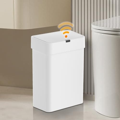 SYNCVIBE Slim Bathroom Trash Can with Lid 2.5 Gallon Motion Sensor Trash Bin, 9.5 Liter Automatic Garbage Can, Waterproof Plastic Waste Basket, Smart Trash Can for Office, Bedroom, Kitchen - Image 1