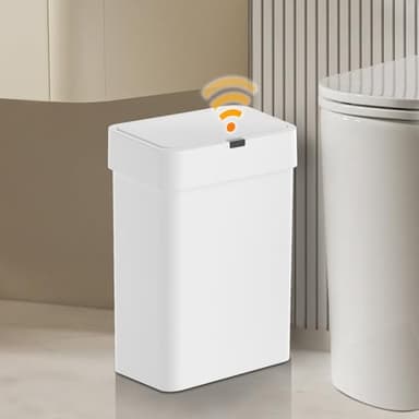 SYNCVIBE Slim Bathroom Trash Can with Lid 2.5 Gallon Motion Sensor Trash Bin, 9.5 Liter Automatic Garbage Can, Waterproof Plastic Waste Basket, Smart Trash Can for Office, Bedroom, Kitchen - Image 1