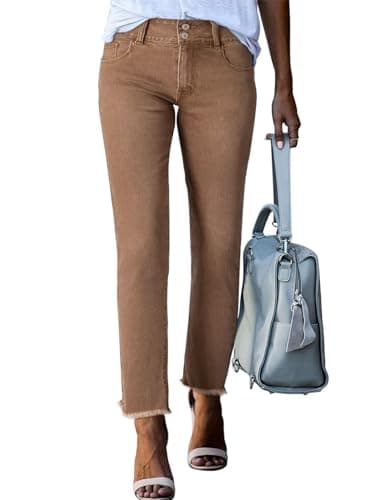 Sidefeel Women's Brown Jeans High Waisted Tummy Control Strechy Straight Leg Denim Summer Pants Size 8 - Image 1