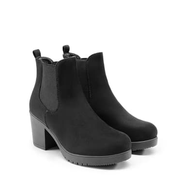 DREAM PAIRS Women's High Chunky Heel Chelsea Ankle Boots Slip On Elastic Fall Heeled Booties Shoes,Size 7.5,Black,FRE - Image 3