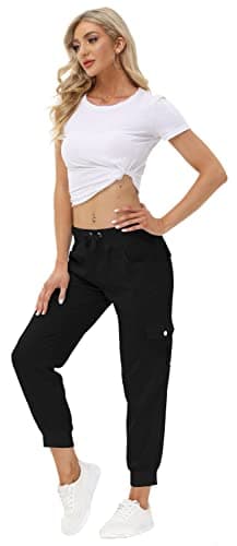 MoFiz Womens Lightweight Hiking Pants with Pockets Quick Dry Athletic Outdoor Summer Travel Casual Sweatpants Cargo Pant for Women Black L - Image 6