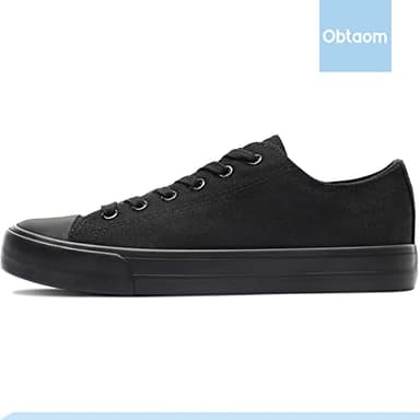 Obtaom Women’s Canvas Shoes Low Top Fashion Sneakers Slip on Walking Shoe(Black/Black US9) - Image 3