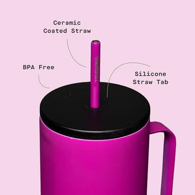 Corkcicle Cold Cup XL - Insulated Tumbler with Handle - Keeps Drinks Cold 12 Hours - Triple-Insulated - Spill-Proof Lid - Summer Drinkware Gift - Keeps Drinks Ice Cold - 30 oz - Berry Punch - Image 4