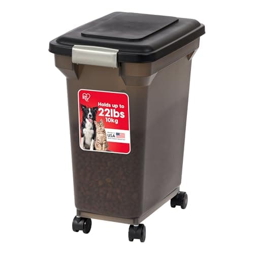 IRIS USA WeatherPro Airtight Dog Food Storage Container, Up to 22 lbs, Attachable Wheels, For Dog Cat Bird and Other Pet Food Storage Bin, Keep Fresh, Easy Mobility, BPA Free, Smoke - Image 1