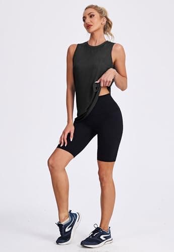 XIEERDUO Tank Tops for Women 2025 Loose Fit Workout Tops High Neck Athletic Running Shirts Black XXL - Image 3