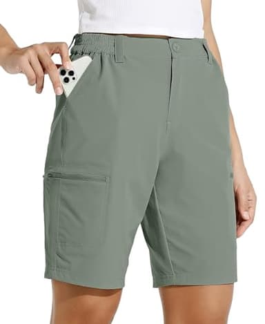 Willit Women's 10" Hiking Cargo Shorts Stretch Golf Active Long Shorts Quick Dry Outdoor Summer Shorts Sage Green L - Image 1