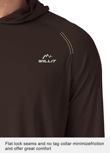 Willit Men's UPF 50+ Sun Protection Hoodie Shirt Long Sleeve SPF Fishing Outdoor UV Shirt Hiking Lightweight Bark Brown S - Image 3
