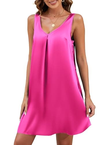 Mawor Women'S Nightgowns & Sleepshirts Silk Ladies Night Gown Sleeveless Sleep Wear Shirt Lounge Nightshirts Chemise Nighties Hot Pink XL - Image 1