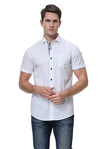 Esabel.C Mens Short Sleeve Dress Shirts Regular Fit Casual Button Down Shirts White S - Image 3