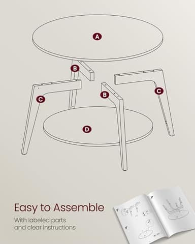 VASAGLE MAEZO Collection - Round Coffee Table, 2-Tier Center Table with Storage, Tapered Legs, Curved Transitions, 31.5 Dia. x 17.7 H Inches, Easy Assembly, for Living Room, Heather Greige ULCT243K02 - Image 8