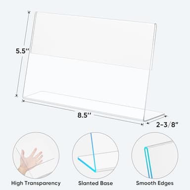 TICONN 8.5 x 5.5 Acrylic Sign Holder, L Shape Clear Sign Stand for Displaying, Plastic Paper Holder for Office, Store, Restaurant (Horizontal 3 Pack) - Image 4