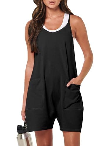 ANRABESS Womens Rompers Summer Casual Loose Sleeveless Overalls Spaghetti Strap Shorts Jumpsuit 2025 Beach Vacation Outfits Black X-Large - Image 1