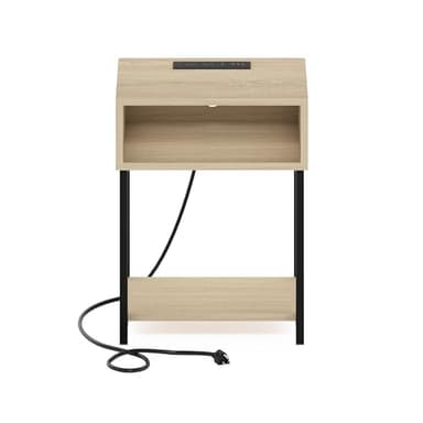 Furinno Moretti USB and Type-C Charging Port Open Storage Side Table with Metal Frame, Bauhaus Oak - Image 6