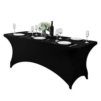 Hezuzo Spandex Table Cover for 6Ft or 4fT or 8ft Table Universal Fitted Stretch Tablecloth for Party, Banquet, Wedding and Events-Black - Image 1