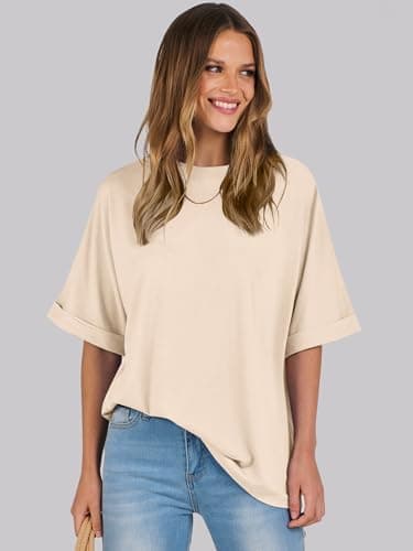 ANRABESS Womens Tops Oversized T Shirts Short Sleeve Crewneck Summer Casual Loose Basic Tee Shirt 2025 Trendy Fashion Clothes Cream Medium - Image 2