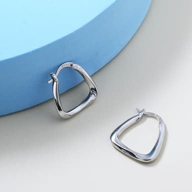 Silver Geometric Huggie Earrings Chunky Hoop Earrings for Women Minimalist Dangle Earrings for Women Trendy - Image 6